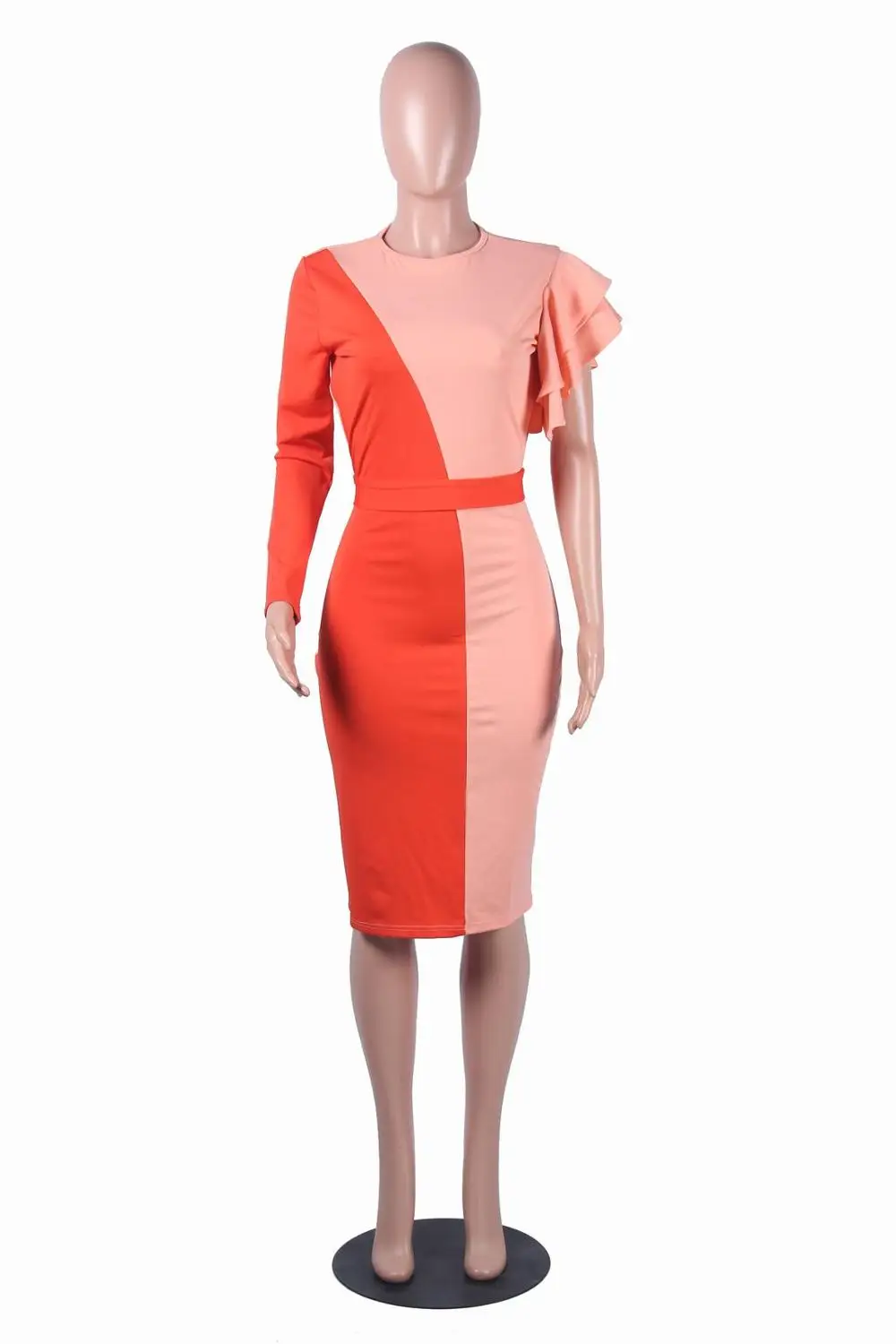 Осеннее модное платье в стиле пэчворк с кружевным рукавом Бандажное круглым