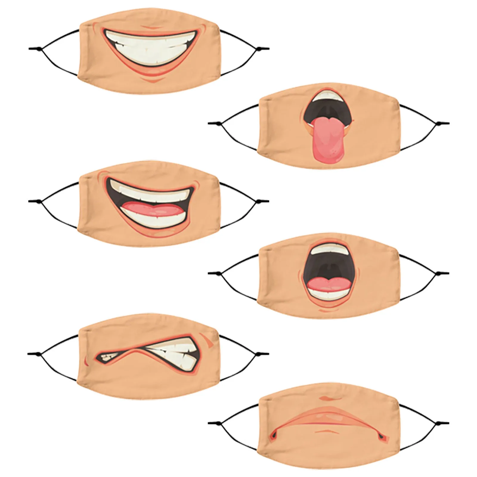 

6pcs Funny Facial Expression Face Mask Adult Mouth Caps Reusable Washable Mask Dustproof Valentine's Day mascarilla masque