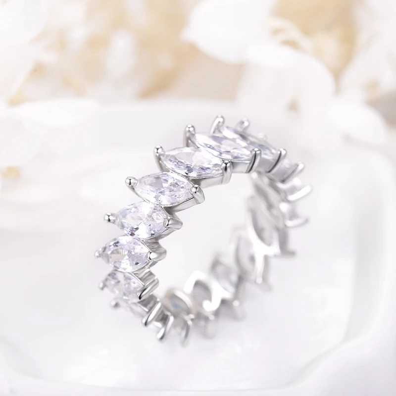 

ANZIW 925 Sterling Silver Full Eternity Row Drill Ring Wedding Engagement Bridal Rings For Women Party Lover Rings Jewelry Gifts
