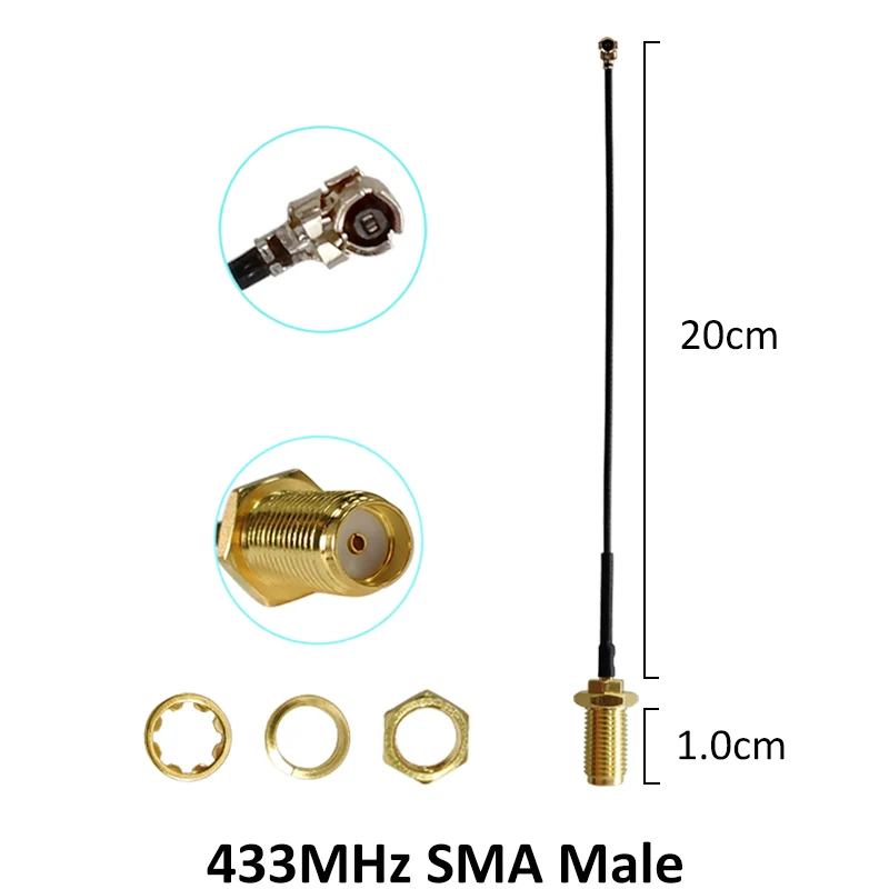 GRANDWISDOM 433mhz antenna 3dbi sma male lora antene iot module lorawan antene ipex 1 SMA female pigtail Extension Cable
