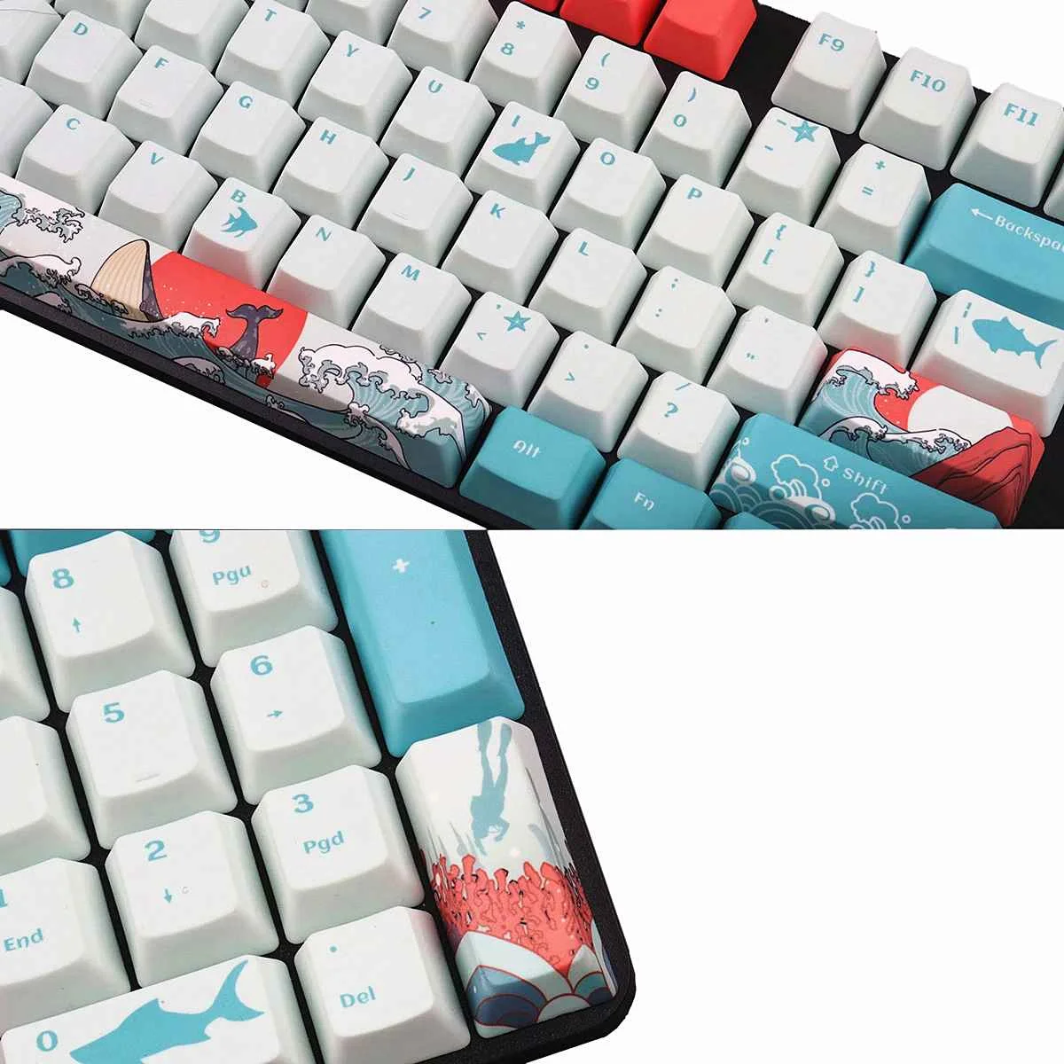 

108 Keys Coral Sea Keycaps Set OEM Profile PBT Key cap Dye-Sublimation Suspension Keyboard Keycaps for Mechanical Keyboard