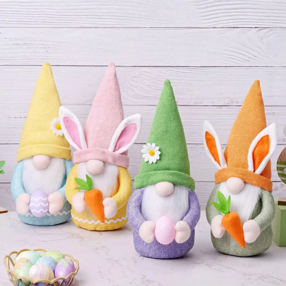 

Easter Bunny Gnome Ornaments Spring Gnomes Easter Holiday Home Decor Handmade Faceless Plush Doll Holding Eggs Easter Gifts For