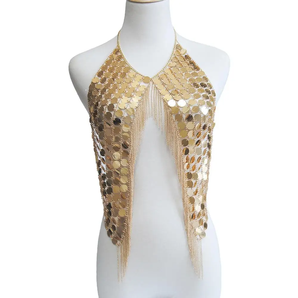 Luxury Fashion Shiny Sexy Body Belly Gold Silver Color Full chain Chain Bra Slave Harness Necklace Tassel Jewelry | Украшения и
