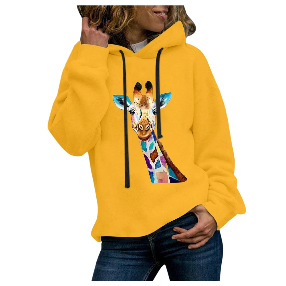 

Women Cartoon Giraffe Print Hoodies Casual Hoodie Ladies Loose Sweatshirt Autumn Ling Sleeve Pullover Sudaderas Con Capucha