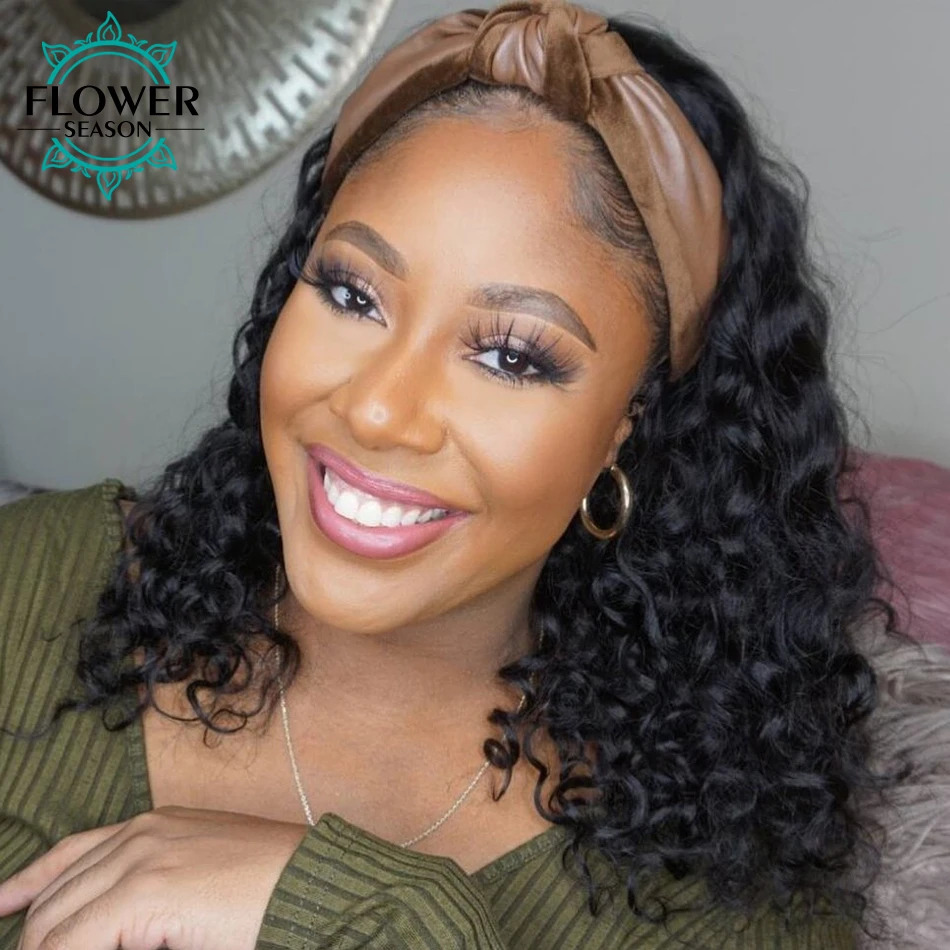 Парик с головной повязкой человеческих волос кудрявый афро машины сделали