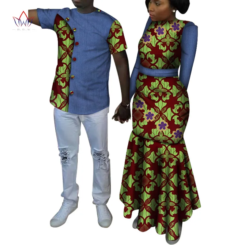 African Ankara Print Clothes for Couple Dashiki Elegant Lady Party Dresses and Men Shirts Cotton African Clothing WYQ491