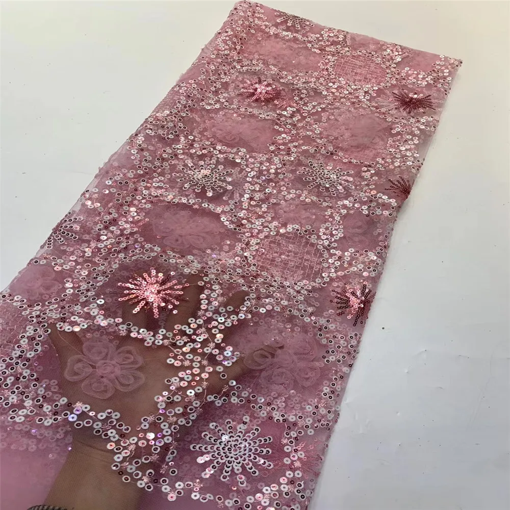 

French Sequins Net Lace Fabric High Quality Latest African Lace Fabric Embroidery Nigerian Tulle Lace Fabric ZX135-406