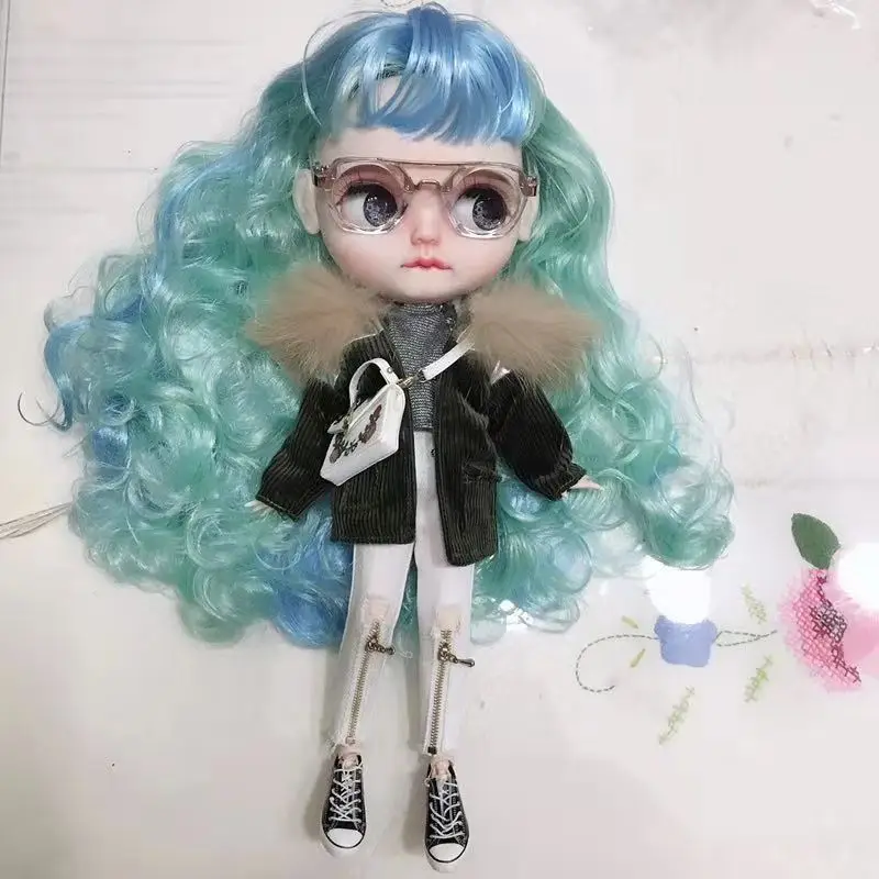 Обнаженная индивидуальная кукла Blyth Голубые вьющиеся волосы|Куклы| |