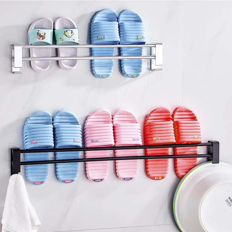 

Bathroom Organizer Slippers Storage Rack Washbasin Organizer Wall-Mounted Rack Punch Free Rack for Bathroom Supplies