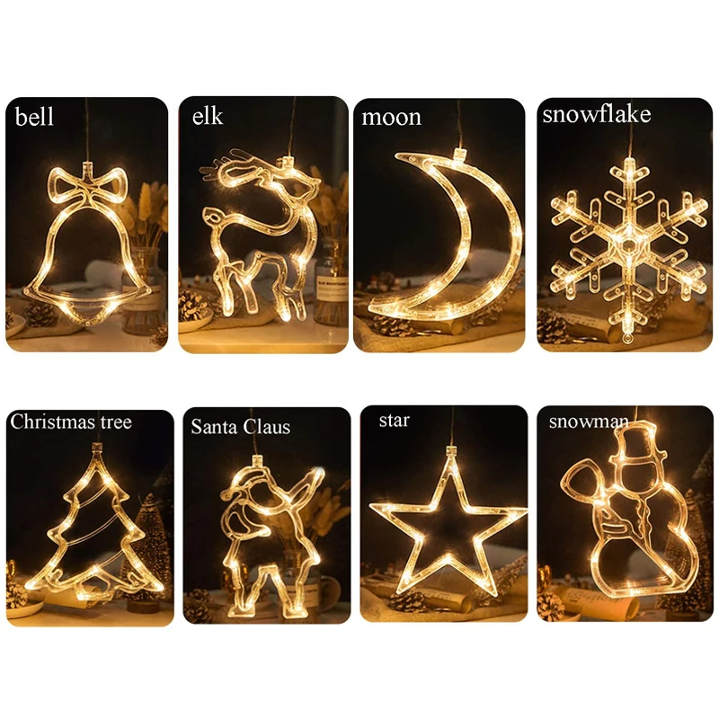 

LED Party Night Lamp Christmas Lights Battery Charged Santa Claus Bell Elk Snowflake Led Sign for Home Window Decoration