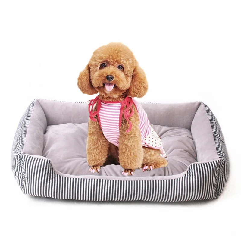 

Newly Pet House Dog Cat Stripe Bed with Mat Warm Kennel Cushion Easy to Clean CLA88