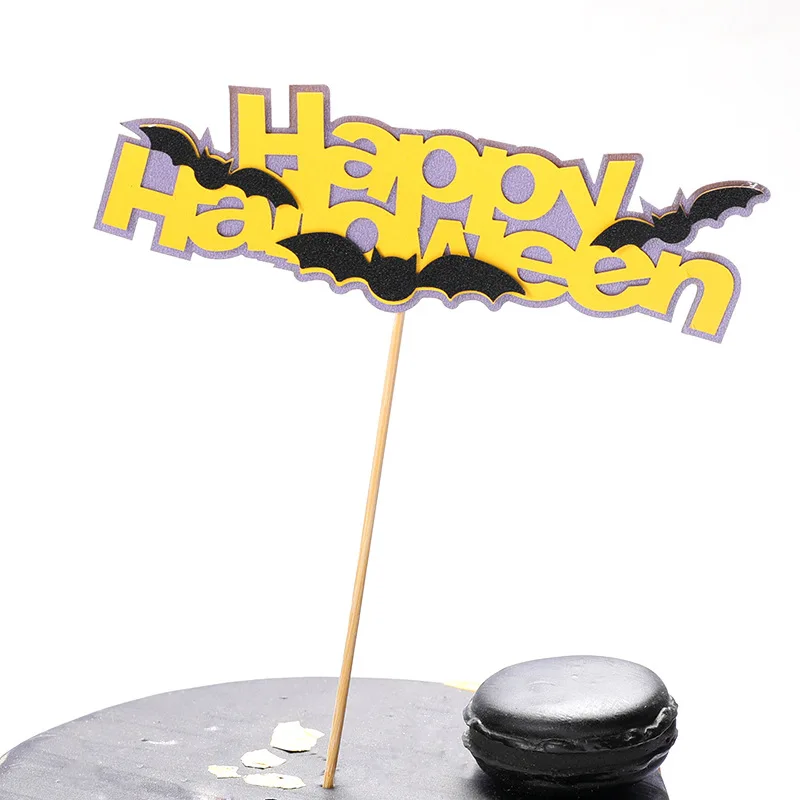 Cake Decoration Happy Halloween Cake Toppers Papercard Cupcake Witch Bat Spider Castle Letter Cake Decoration Supplies images - 6