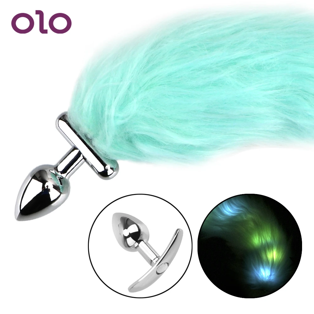 Оло яркая Анальная пробка эротическая светящаяся синяя лисий хвост раб для