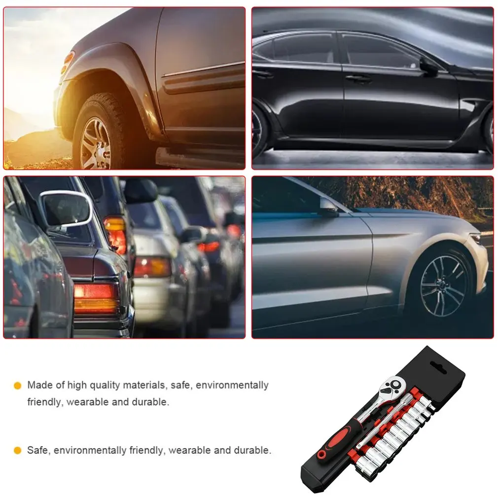 

12pcs 1/4 Inch Ratchet Socket Wrench Set Drive Socket Set 10 Sockets 2 Way Quick Released Ratchet Black Handle And Extension Bar