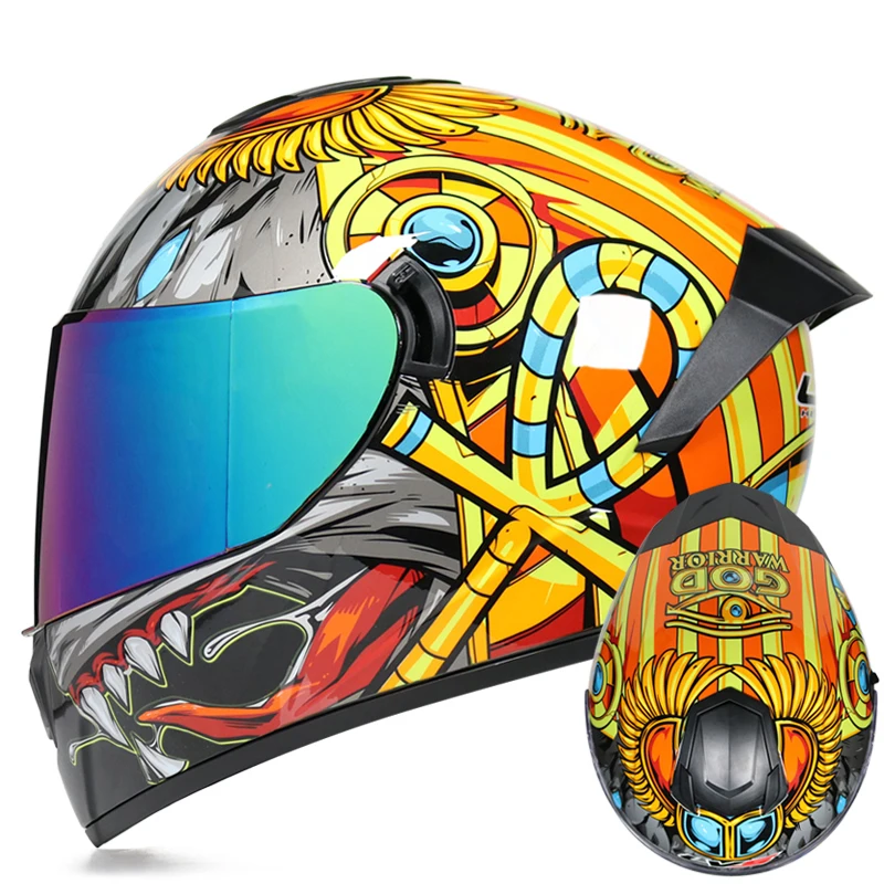 

Helmet Motorcycle Full Face Double Lens Antifog Removable Lining Racing Casco Motorbike Capacete Lucency Visor Orangutan Pattern