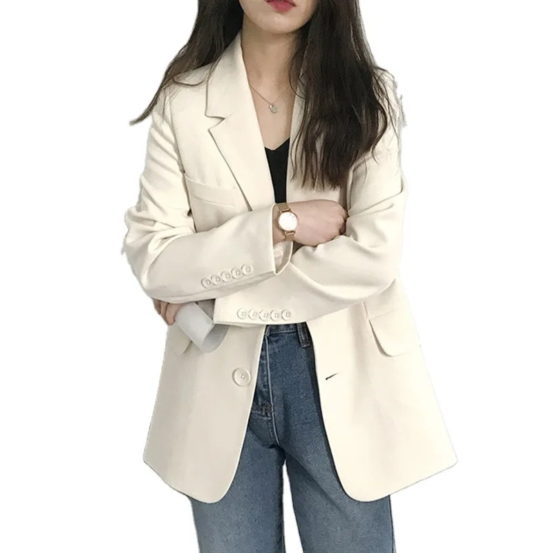 

Korean version of the 2021 rice white suit jacket female long-sleeved wild spring net red wind female blouse loose chic suit