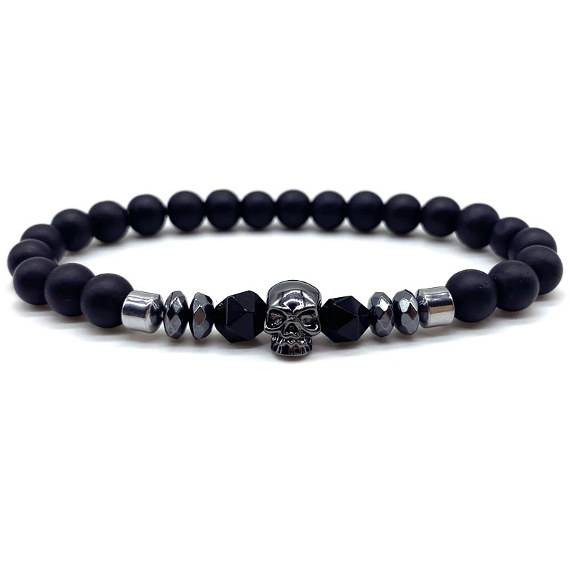 Мужские браслеты с черепом браслет ручной работы матовыми бусинами в стиле панк
