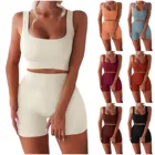 2 шт.компл. бесшовные костюм для занятия йогой для женщин спортивная одежда бесшовные байкерские (майка + шорты), комплекты для активного отдыха одежда спортивной одежды для йоги d3