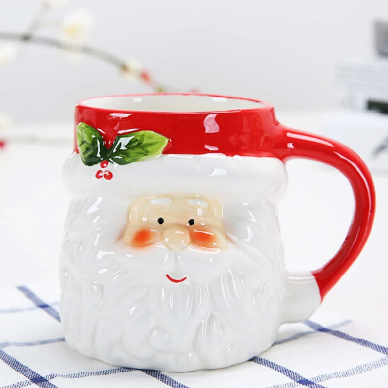 

Creative 3D Christmas Coffee Mug Cute Santa Claus Snowman Milk Tea Cafe Mug Ceramic Portable European Christmas Gift