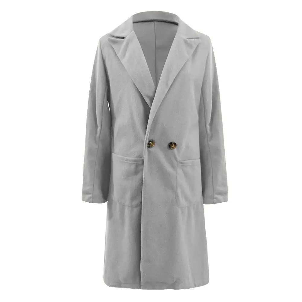 Серый Cashmere Woolen Women Coat Winter Plus Size Vintage Warm Solid Lapel Long Wool Coat Manteau Femme Abrigos Mujer Plaszcze Damskie - Цвет: Серый