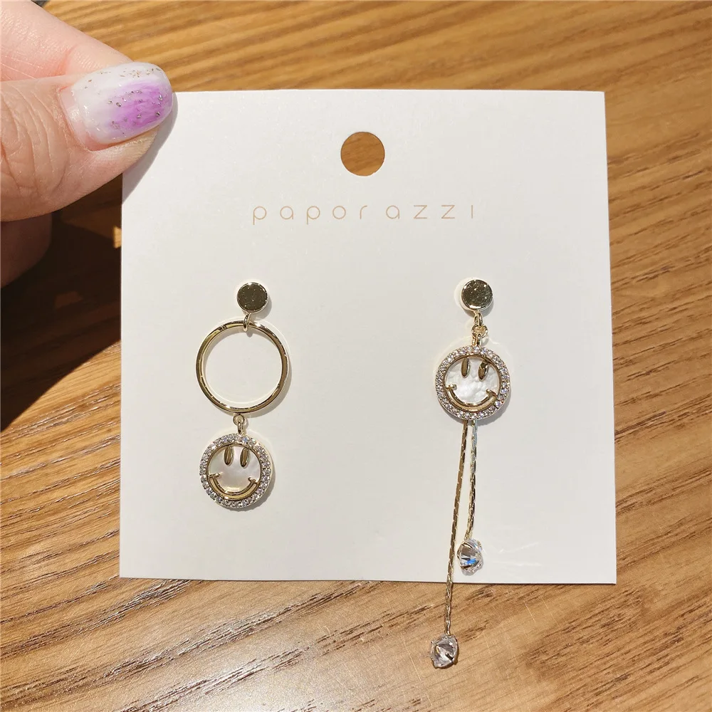 

Yaologe Double Round Earrings Long Earrings Smiley Face Elegant Simple Pendant Earrings Golden Jewelry For Lover Gifts Fashion