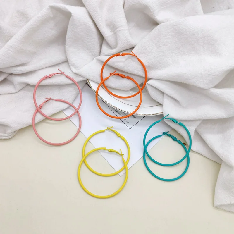 6CM Big Circle Hoop Earrings For Women Korean Yellow Green Colorful Hoop Earring Female Brincos Fashion Jewelry Gifts