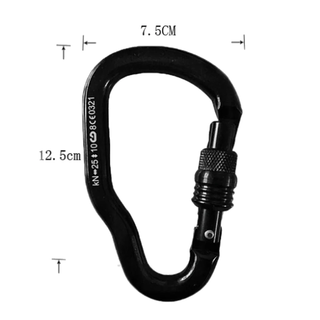 

25KN Black Rock Climbing Tree Arborist Screw Locking Carabiner Spring Snap Hook Screwgate Clip Safety Gear