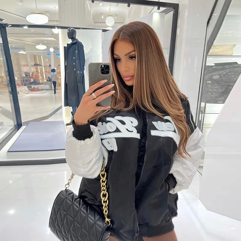 Women Winter Thick Hooded Down Jacket 2021 Letters Long-sleeved Thick Cotton Parkas Stitching Fashion Loose Warm Cotton Coat