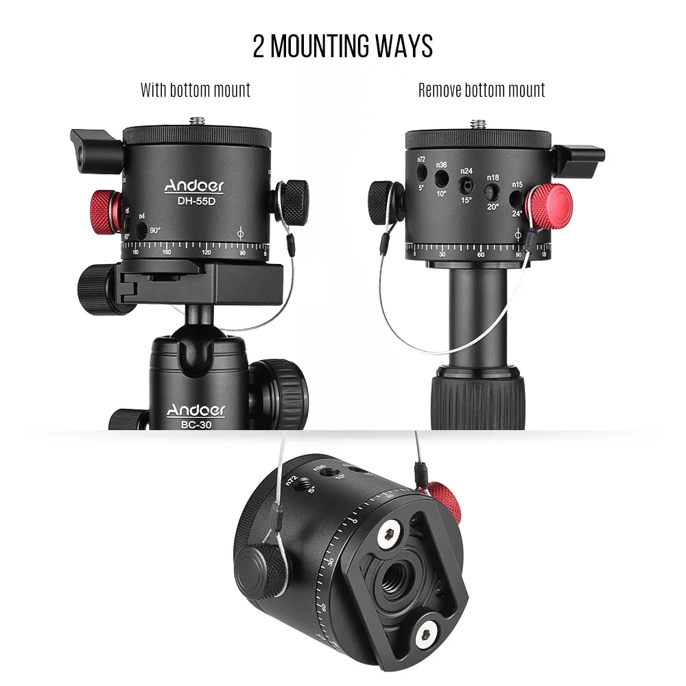 Andoer DH-55D HDR Panorama Tripod Head Panoramic Ball with Indexing Rotator Aluminum Alloy Max. Load 15kg/33Lbs | Электроника