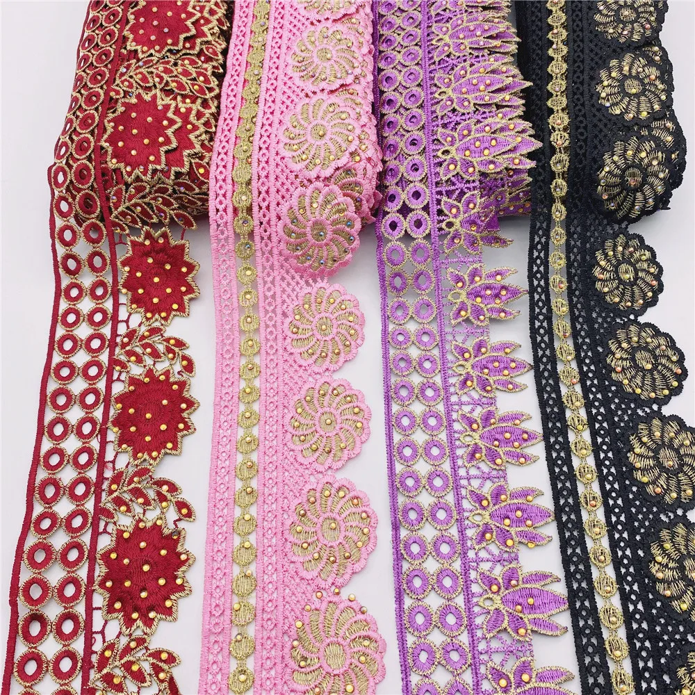 

9.5yards African lace trim Metallic Embroidered Motif Lace Wide 8CM