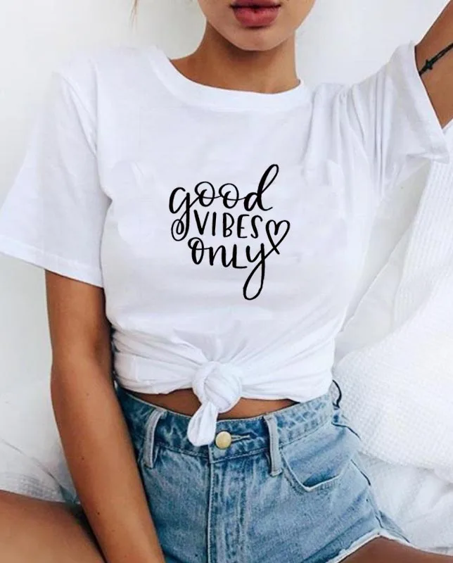 Good Vibes Only модная женская футболка вдохновляющий слоган уличная Феминистская Harajuku
