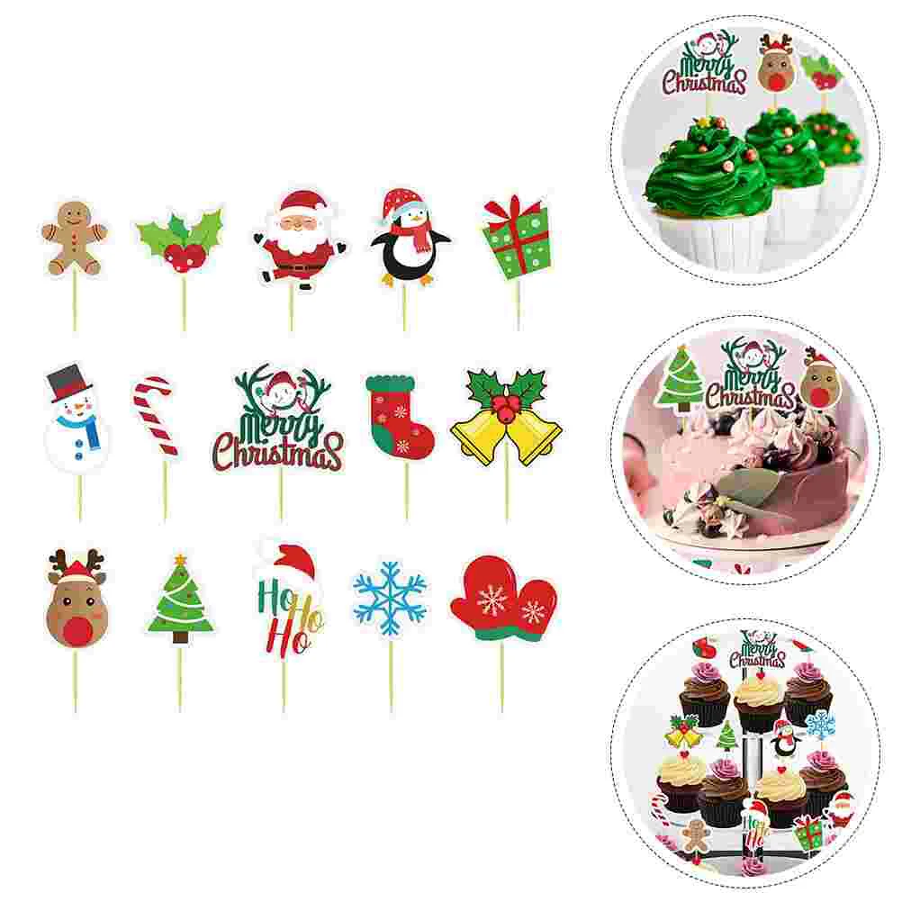 

30Pcs Exquisite Christmas Cake Toppers Decorative Cake Inserting Decors (Assorted Color)