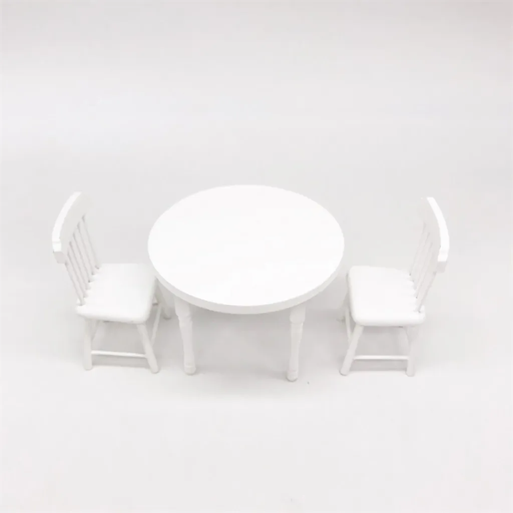 

COMPUDA 1:12 Dollhouse Miniature Furniture White Color Round Dining Table Chair Set