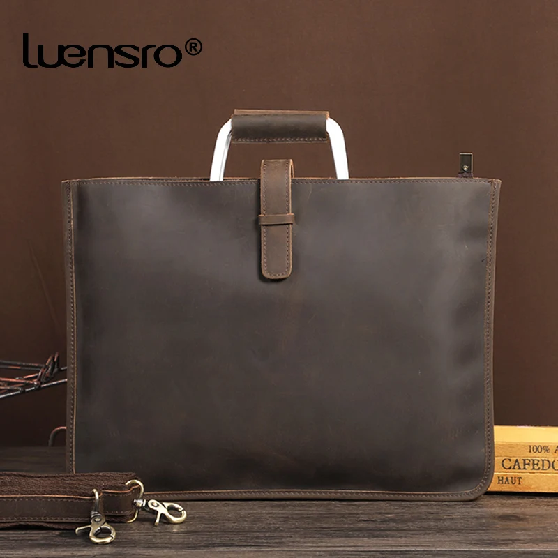 

Vintage Men Briefcase Crazy Horse Leather Handbag Tote Male Messenger Bags Men Office Bag Portfolio Laptop Briefcase Bag