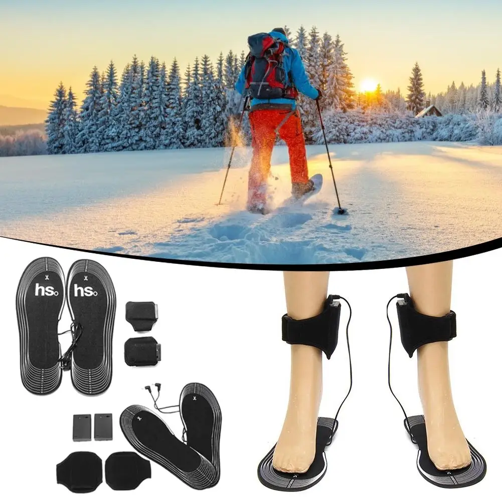 

Carbon Fiber Heated Insoles Battery Powered Rechargeable Heated Insoles Foot Warmers With Straps For Men Women