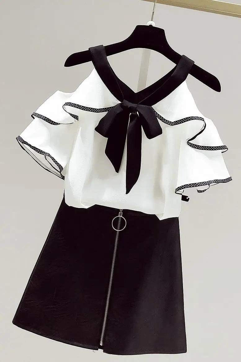 

2021 Summer Women Off Shoulder Ruffles Short Sleeves Bow Chiffon Shirts Female Casual Pullover Tops Girls Ladies Shirt Blouse