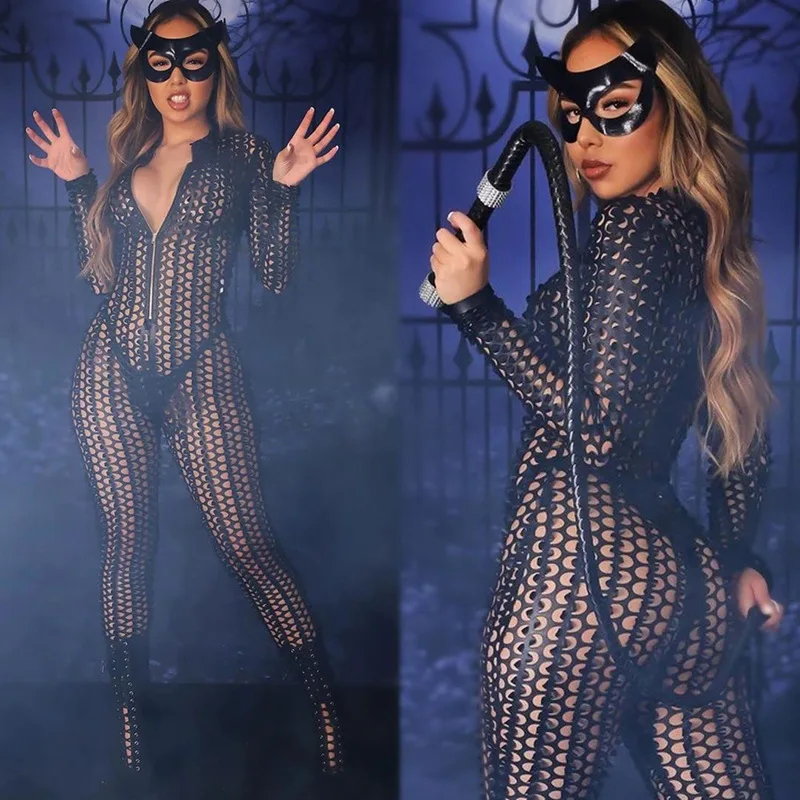 Пикантные открытые комбинезон из искусственной кожи сексуальная одежда для