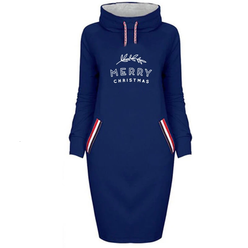 

Merry Christmas Letters Print Long High Collar Dress Hoodies For Women Tops Hoodies Sweatshirts Women Loose Cute Pockets