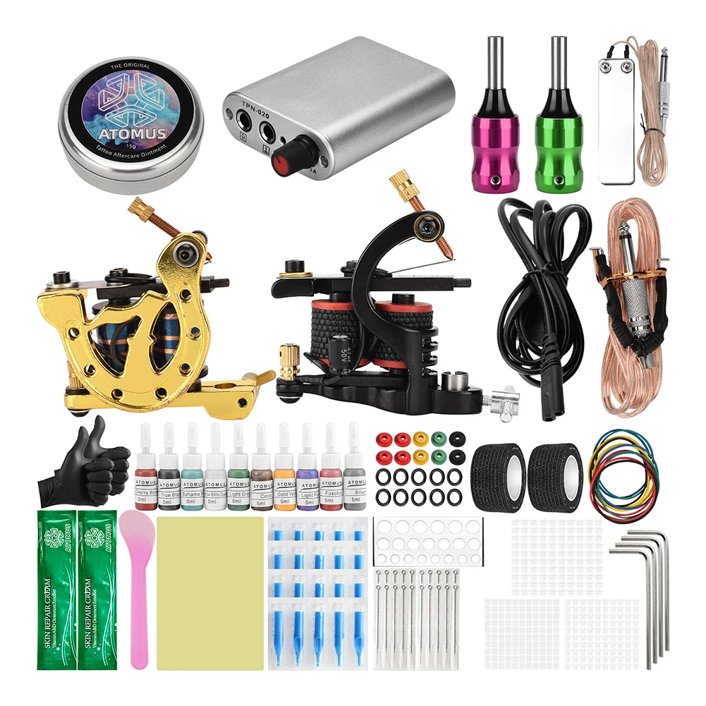 

Аксессуары для тату-машинки, полный пистолет с чернилами, блок питания, ручки для татуировок, инструменты для боди-арта, полный набор аксесс...