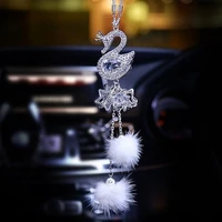 fashion car pendant diamond crystal fur ball swan element decor automobile rearview mirror car hanging ornaments accessories