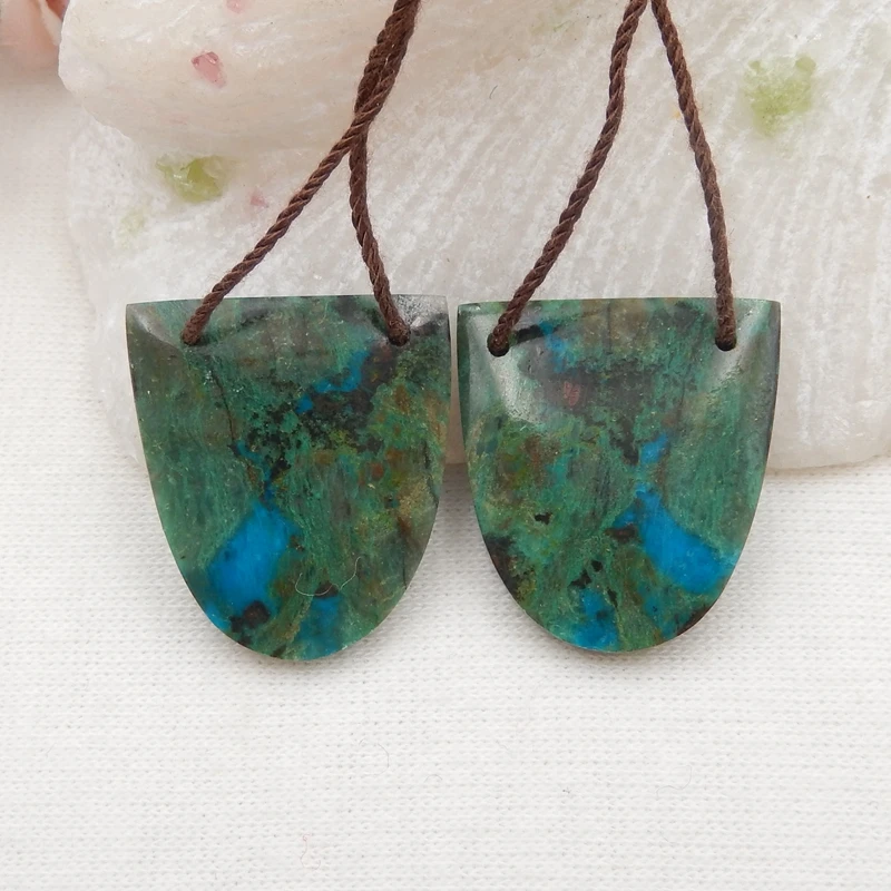 

Jewelry accessories,Gemstones natural chrysocolla beads fashion woman Earrings bead21x20x4mm7.9g