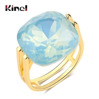 kinel 2020 fashion square blue opal stone wedding rings for women gold color cz zircon ring female ol vintage jewelry
