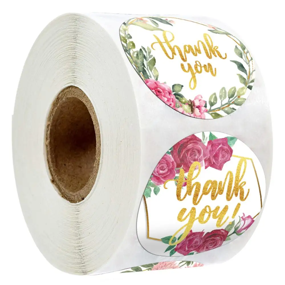 

Наклейки с надписью «thank you» 500, этикетки для печати шт., с золотистой фольгой, с 8 цветами, рулон наклеек для ручной работы, канцелярский конве...