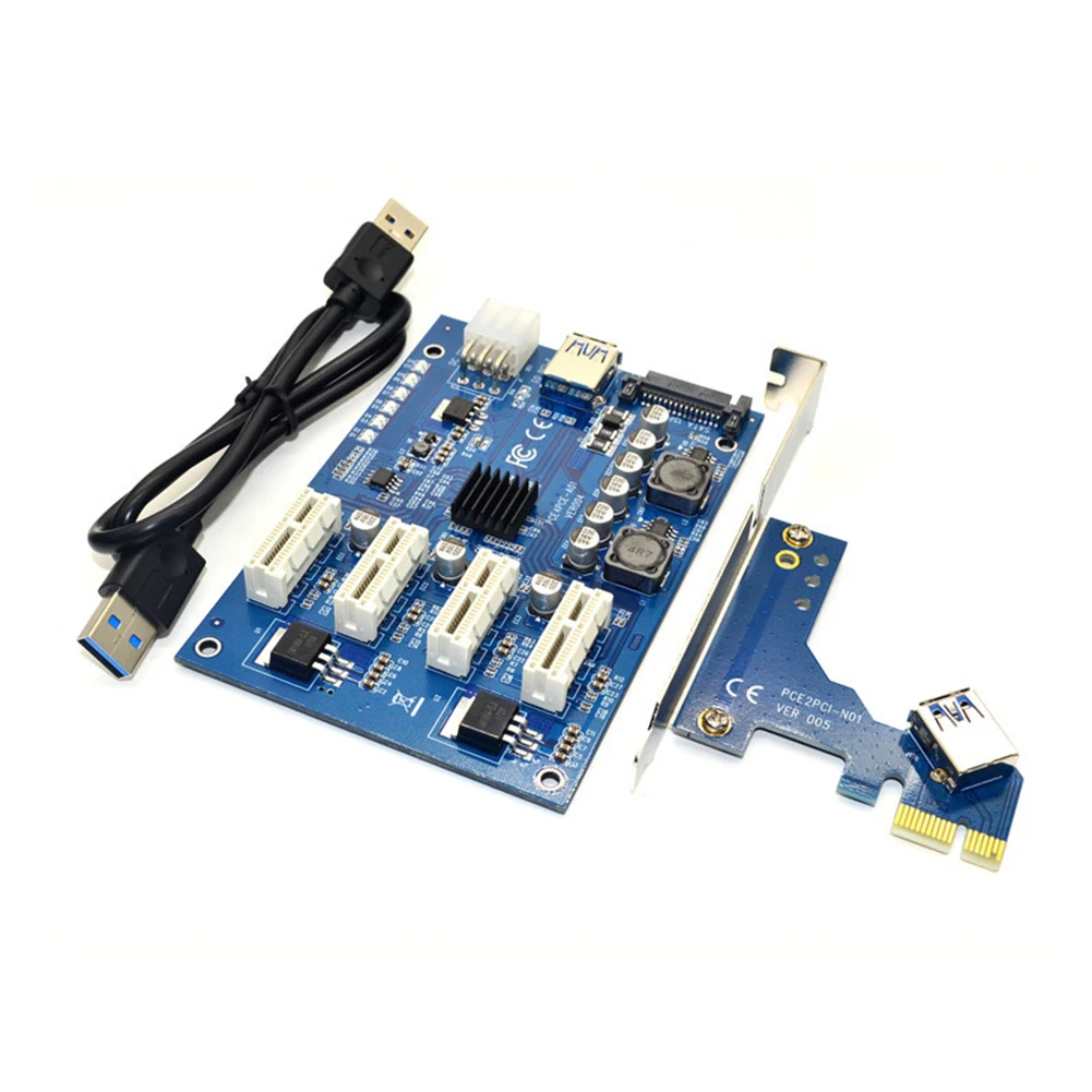 

PCI-E X1 to PCI-E Expansion Card Adapter Replacement 1 to 4 Port PCI Express Multiplier HUB Adapter USB 3.0 Riser Card