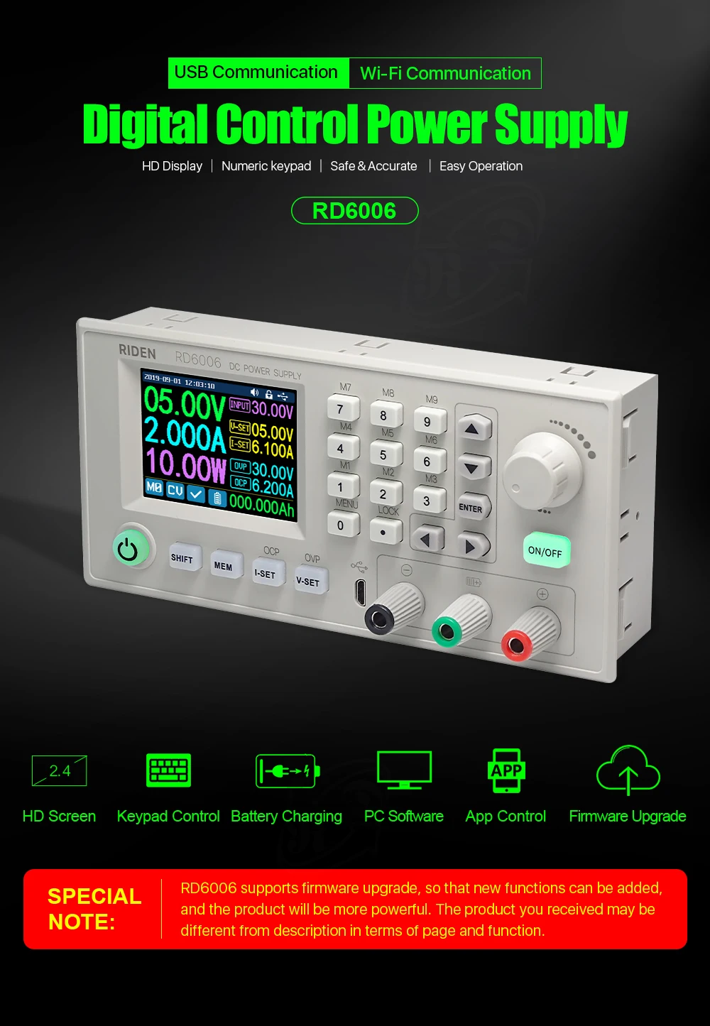 RD RD6006 RD6006W dc-dc преобразователь напряжения и тока Вольтметр 60V 6A USB Wi-Fi понижающий