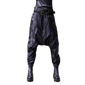 Брюки в европейском стиле в стиле хип-хоп, женские шаровары из искусственной кожи высокого качества, весенние свободные брюки большого размера с подвесной промежностью