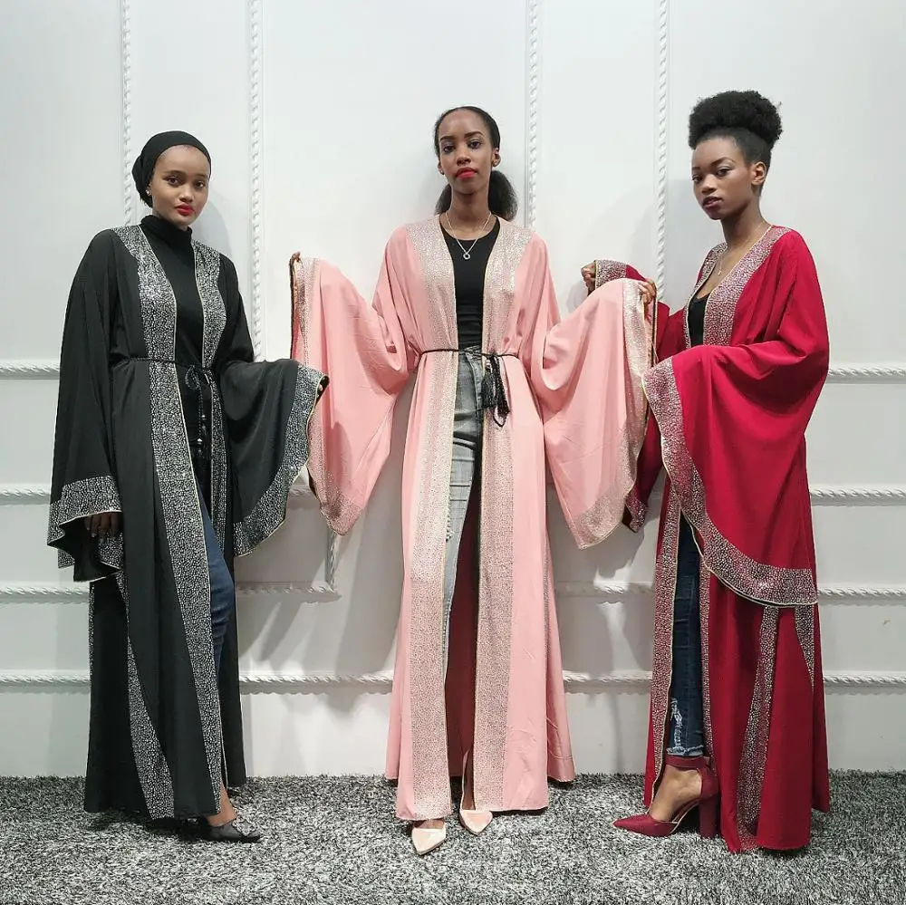 Женский халат Рамадана мусульманское кимоно Абайи со стразами кафтан Дубайский