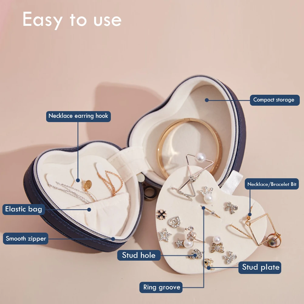 

Love Shaped Jewelry Box Earrings Necklace Bracelet Organizer Travel Portable PU Leather Ring Multi-function Storage Case Holder