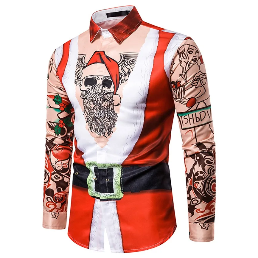 Рождественские мужские рубашки Blusa Masculina Повседневная рубашка с принтом снежинок