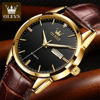 olevs 2022 new mens business 30m waterproof luminous leather strap weekly calendar display automatic mechanical watches 6629